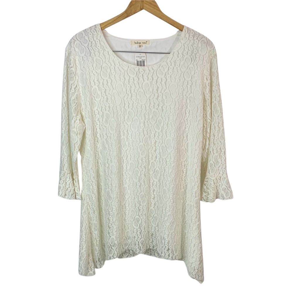 INDIGO SOUL Cream Lace 3/4 Sleeve Tunic